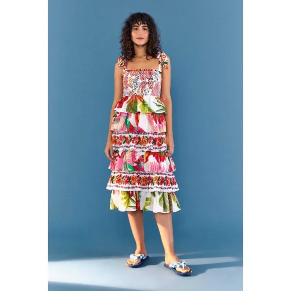 NWT FARM Rio Mixed White Layered Floral Midi Dress Size S - Picture 5 of 14